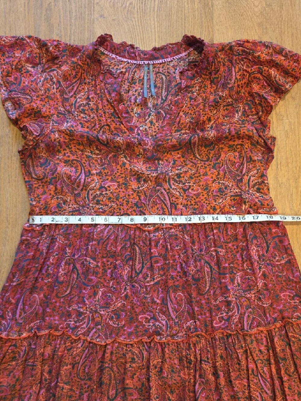 Anthropologie Pink Paisley Ruffled V-Neck Tiered Mini Dress - Picture 12 of 13